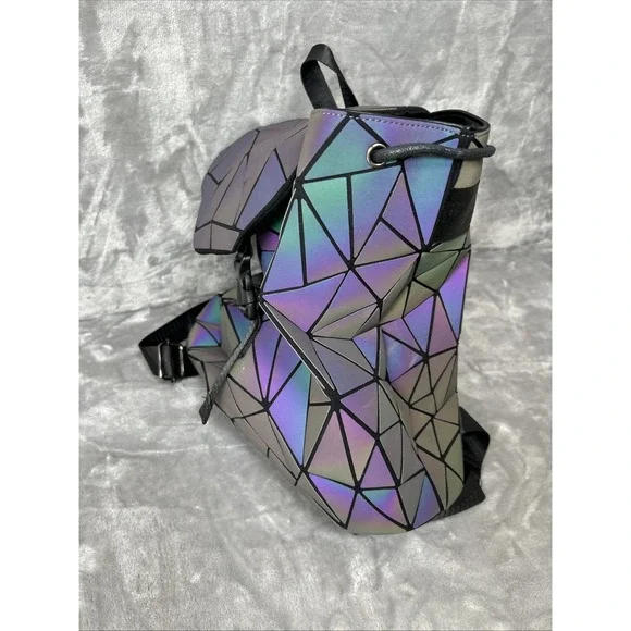 LUXSHE Geometric Iridescent Backpack Luminous Drawstring Backpack READ! - Picture 3 of 16